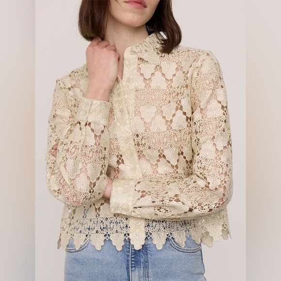 NWT | FRAME | The Lace Button Up Shirt in Ecru | Sz XS - Picture 1 of 13
